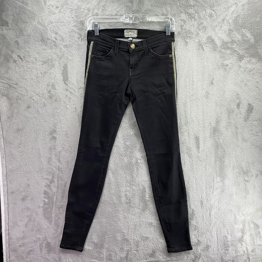 Current/Elliott Black Skinny Jeans Women's 25 Gold Metallic Side Stripe